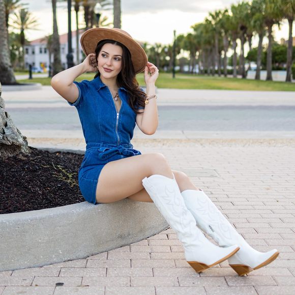 NEW PASUOT WHITE COWBOY BOOTS FOR WOMEN - WIDE CALF COWGIRL KNEE HIGH WESTERN BO - Picture 3 of 6